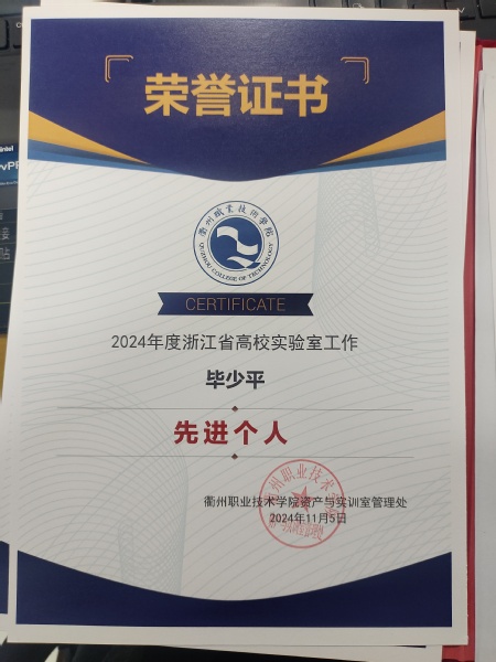 毕少平被评为浙江省高校实训工作...